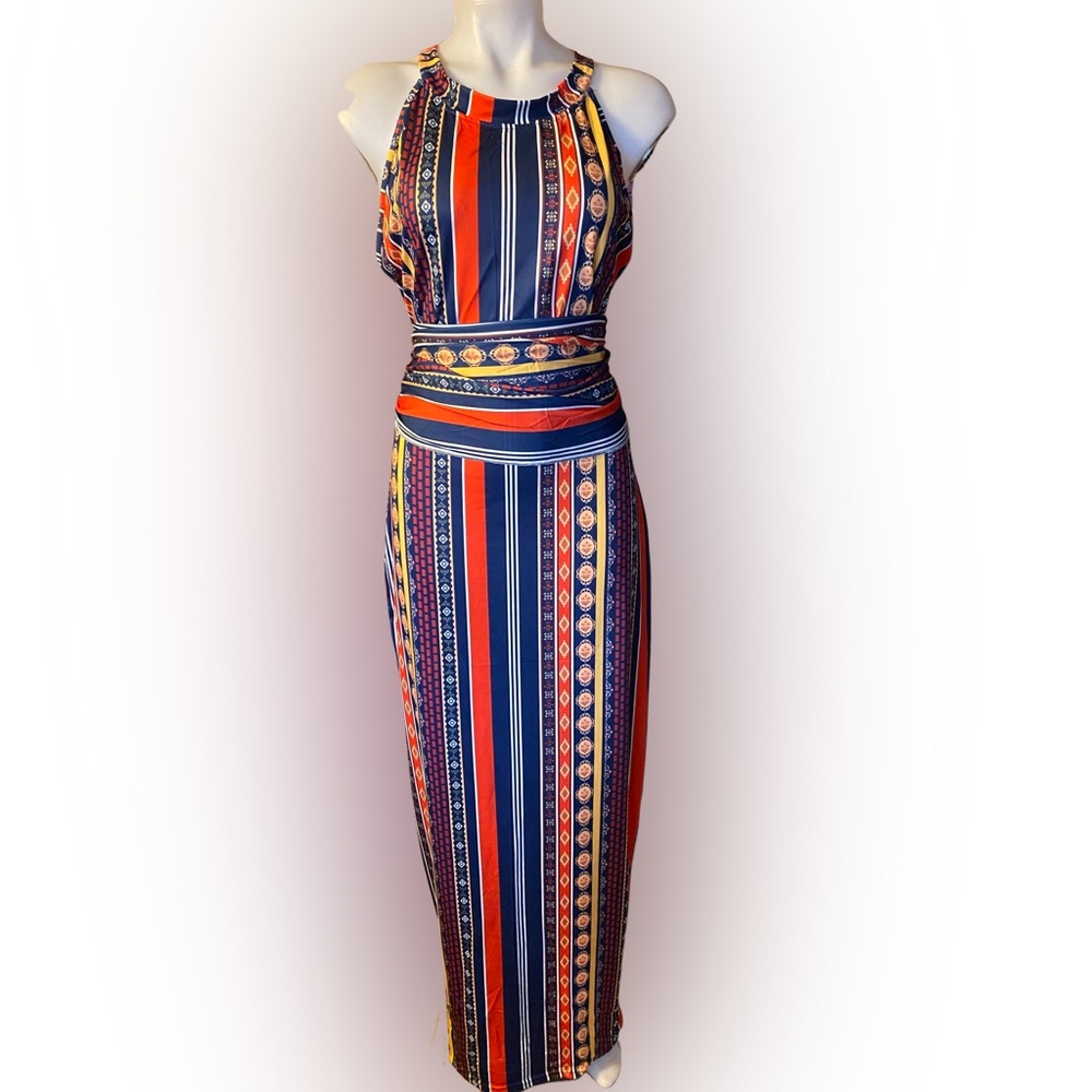 Womens maxi sleeveless dress with Scarf tie NWOT